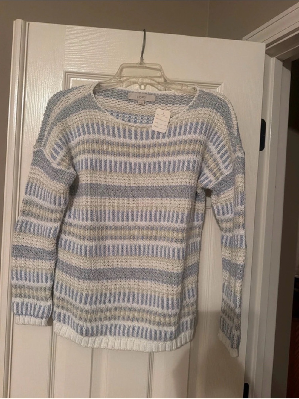 LOFT Striped Crewneck Sweater in Light Blue and Cream